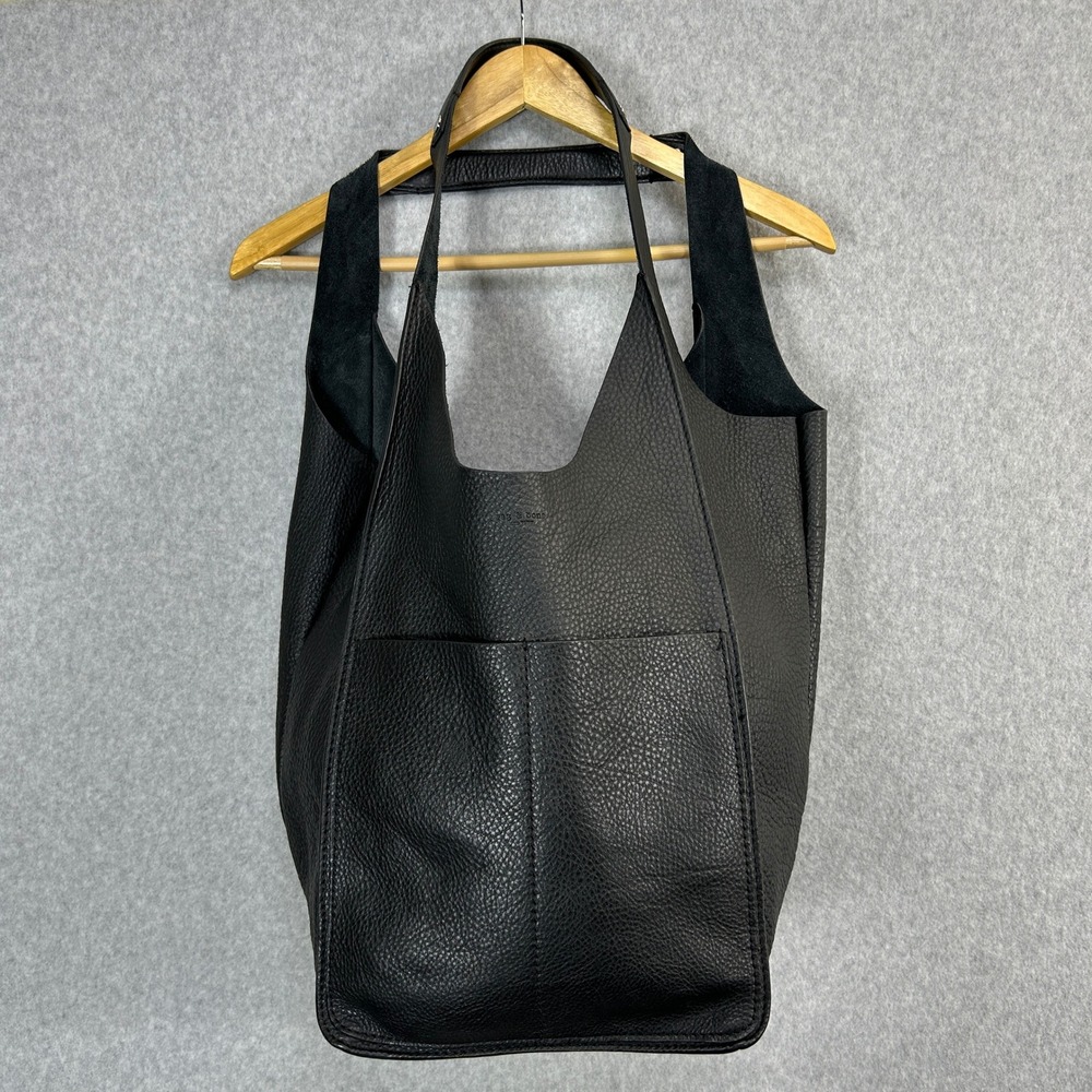 Rag & Bone Logan Shopper Tote Bag Slouchy Black Pebbled Leather Shoulder Bag
